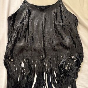 Elegant Black Sequin Fringe Tank Top
